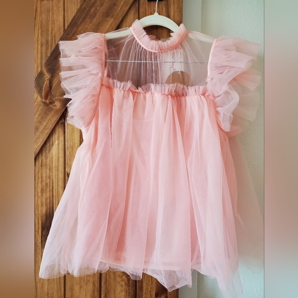 NWT BiBi Light Pink Babydoll Mesh Top- Size Large